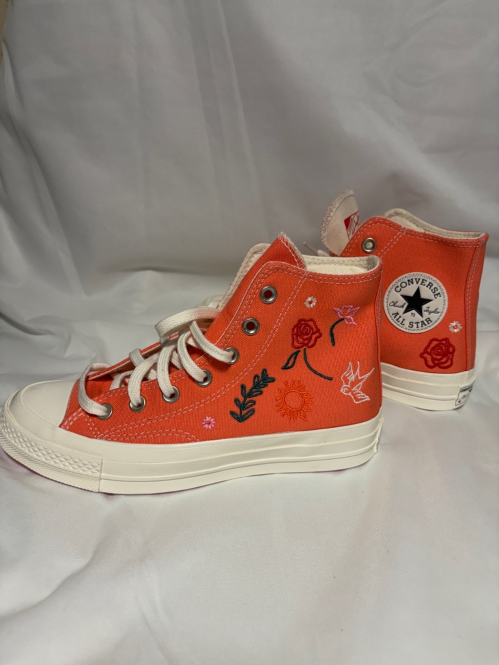 Converse All Star Embroidered Orange High-Top Canvas Sneakers